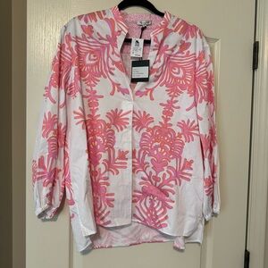 NWT Patty Kim XL Pink & White Blouse